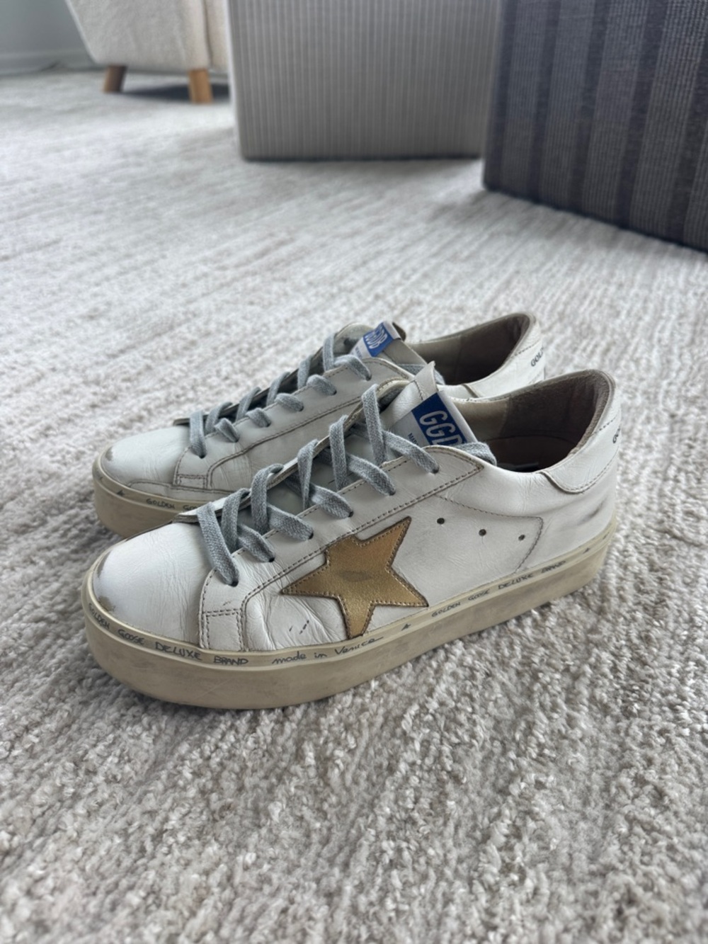 Golden goose gold hi-star platform